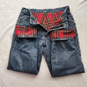 Vintage L. L.BEAN Mens Classic Fit Flannel Lined Denim Jeans Red Plaid 36 (READ)